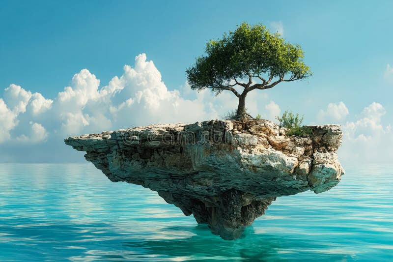 ένα μοναχικό δέντρο σε ένα βράχο στη μέση του ωκεανού. γενική ai στοκ φωτογραφίες με δικαίωμα ελεύθερης χρήσης
