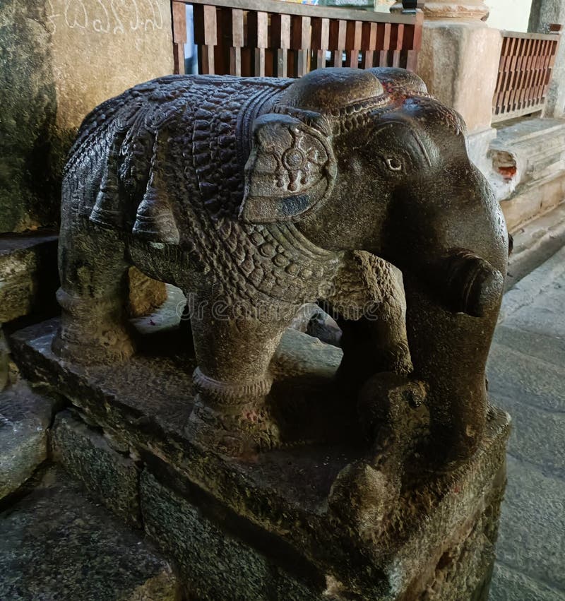 A intricately carved sculpture of an elephant in the premises of Sri Ranganathaswamy Temple, Srirangapatna near Mysore. A intricately carved sculpture of an elephant in the premises of Sri Ranganathaswamy Temple, Srirangapatna near Mysore