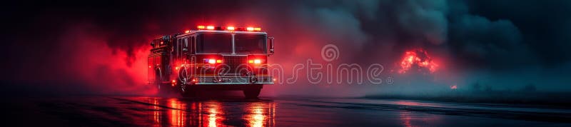 Ένα πυροσβεστικό όχημα μπροστά από ένα φλεγόμενο κτίριο με αναλαμπές απεικόνιση αποθεμάτων