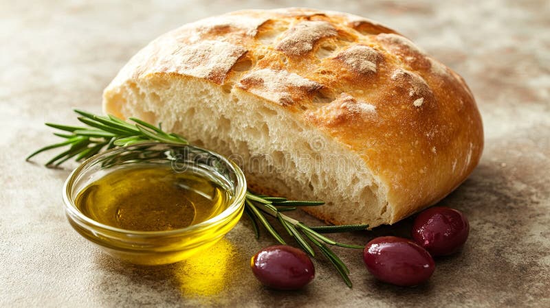 ένα ρολό ψωμιού με λίγο ροζέ και ένα μικρό μπολ ελιάς στοκ εικόνες με δικαίωμα ελεύθερης χρήσης