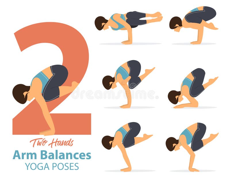 A set of yoga postures female figures for Infographic 6 Yoga poses for arm balances hand standing . Woman figures exercise in blue sportswear and black yoga pant. Vector Illustration. A set of yoga postures female figures for Infographic 6 Yoga poses for arm balances hand standing . Woman figures exercise in blue sportswear and black yoga pant. Vector Illustration.