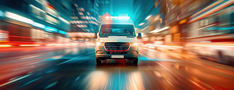 ένας mercedes van οδηγεί σε ένα δρόμο της πόλης τη νύχτα με μια παραγόμενη εικόνα στοκ φωτογραφίες