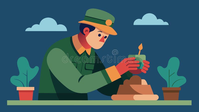 A veteran uses clay to sculpt a figure that symbolizes the challenges and triumphs of their military service using art as a means of selfexpression.. Vector illustration AI generated. A veteran uses clay to sculpt a figure that symbolizes the challenges and triumphs of their military service using art as a means of selfexpression.. Vector illustration AI generated