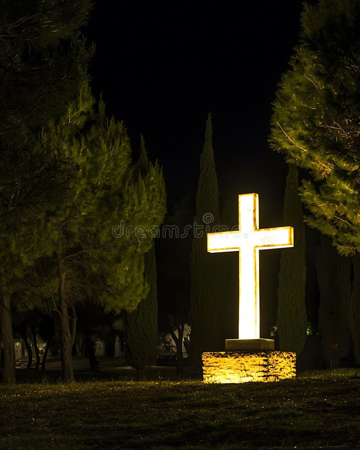 Ένας μεγάλος λευκός σταυρός φωτίζεται στο σκοτάδι διανυσματική απεικόνιση