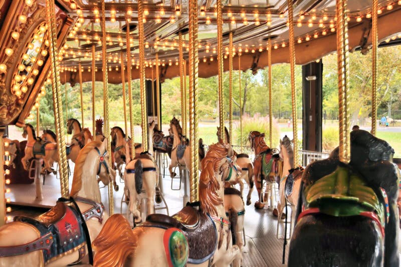 This well maintained merry-go-round at the Bergen County Zoo has brightly painted horses and other animals begging for the old and young alike to go for a ride. This well maintained merry-go-round at the Bergen County Zoo has brightly painted horses and other animals begging for the old and young alike to go for a ride.