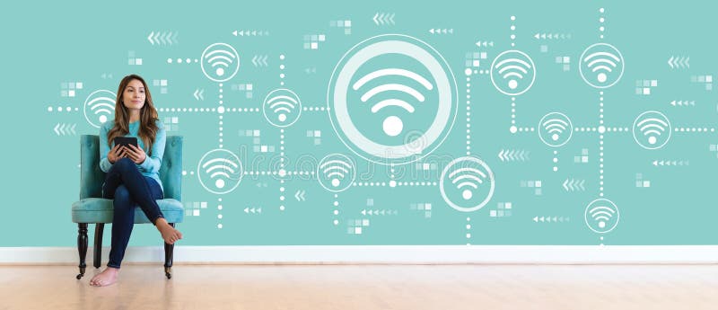 Έννοια Wifi με τη νέα γυναίκα στοκ εικόνες με δικαίωμα ελεύθερης χρήσης