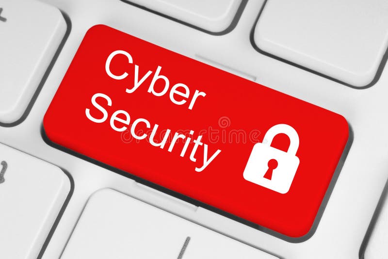 Έννοια ασφάλειας Cyber στο κόκκινο κουμπί στοκ εικόνα