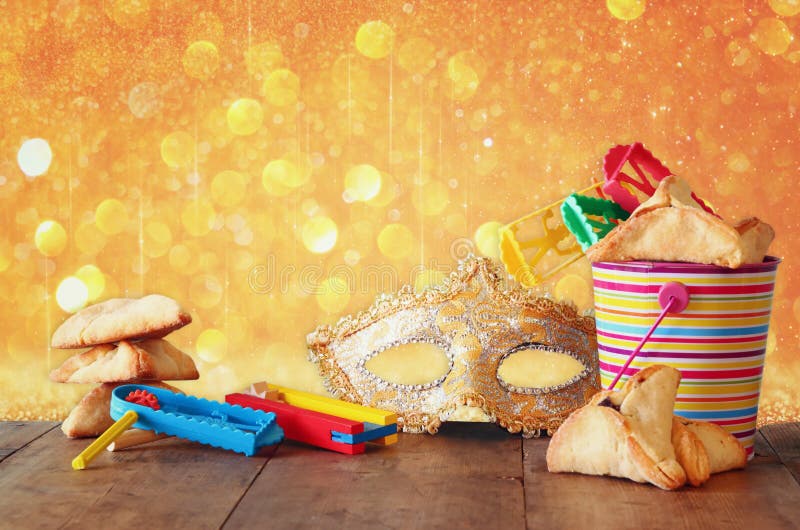 Έννοια εορτασμού Purim (εβραϊκές διακοπές καρναβαλιού) Εκλεκτική εστίαση στοκ φωτογραφία
