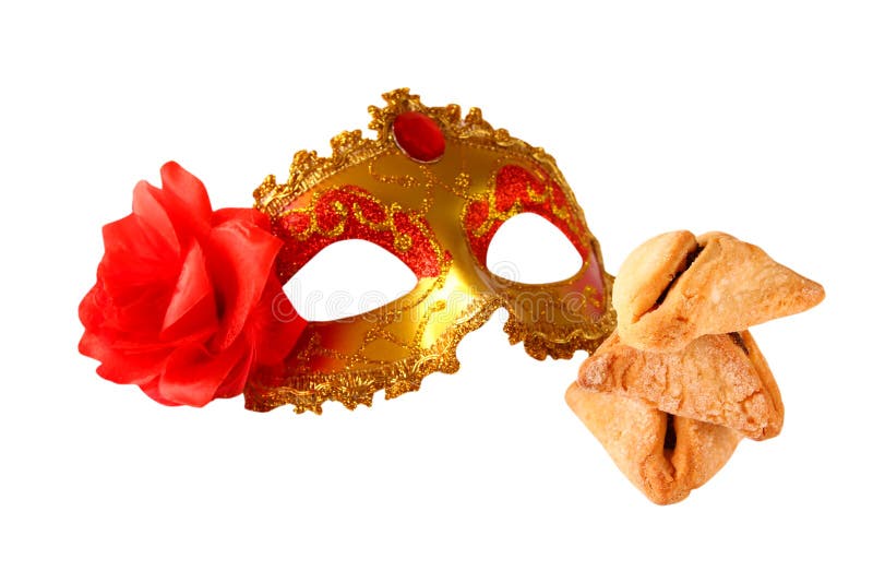 Έννοια εορτασμού Purim (εβραϊκές διακοπές καρναβαλιού) Εκλεκτική εστίαση Απομονωμένος στο λευκό στοκ εικόνες