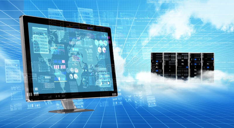 An internet cloud server computer doing data processing and calculating. An internet cloud server computer doing data processing and calculating