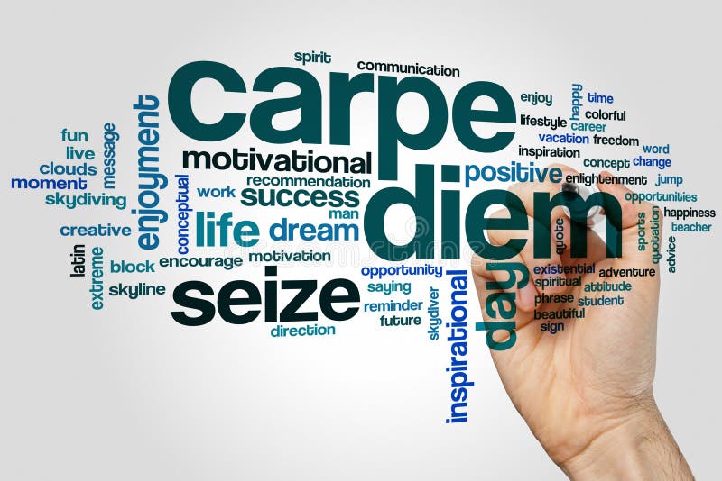 Έννοια σύννεφων λέξης Carpe diem στο γκρίζο υπόβαθρο στοκ εικόνες με δικαίωμα ελεύθερης χρήσης Έννοια σύννεφων λέξης Carpe diem στο γκρίζο υπόβαθρο στοκ εικόνες με δικαίωμα ελεύθερης χρήσης