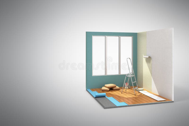 Έννοια της isometric χαμηλής πολυ ανακαίνισης ι εγχώριων δωματίων εργασίας επισκευής απεικόνιση αποθεμάτων Έννοια της isometric χαμηλής πολυ ανακαίνισης ι εγχώριων δωματίων εργασίας επισκευής απεικόνιση αποθεμάτων