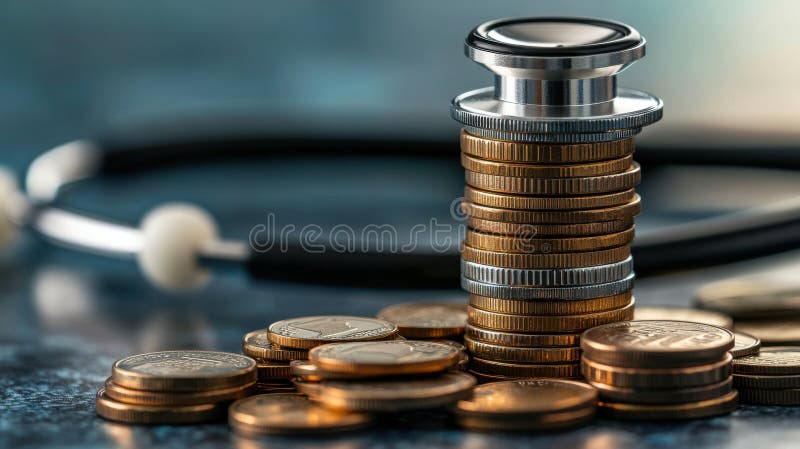 Έννοια της χρηματοπιστωτικής υγείας με κέρματα και στηθοσκόπιο για οικονομική ανάλυση στοκ εικόνες με δικαίωμα ελεύθερης χρήσης