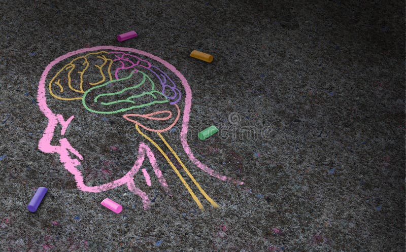 Concept of autism and autistic development disorder as a symbol of a communication and social behavior psychology as a chalk drawing on asphalt in a 3D illustration style. Concept of autism and autistic development disorder as a symbol of a communication and social behavior psychology as a chalk drawing on asphalt in a 3D illustration style.