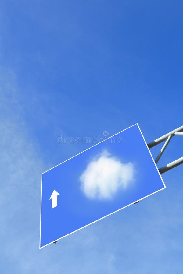 Cloud computing in road Traffic sign with blue sky and white cloud, concept for Cloud computing technology. Cloud computing in road Traffic sign with blue sky and white cloud, concept for Cloud computing technology