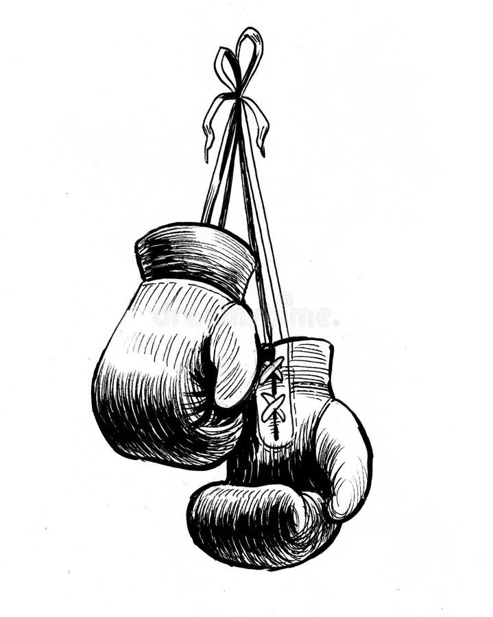 Ink black and white illustration of a boxing gloves. Ink black and white illustration of a boxing gloves