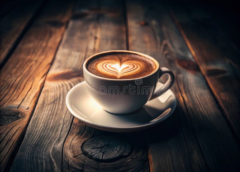 Εξαιρετική Τέχνη Latte σε ένα Χαμηλόφωτο Καφέ Ένα Κοντινό Πλάνο ενός Κρεμώδους Ποτού Σκούρου Τόνου σε ένα διανυσματική απεικόνιση