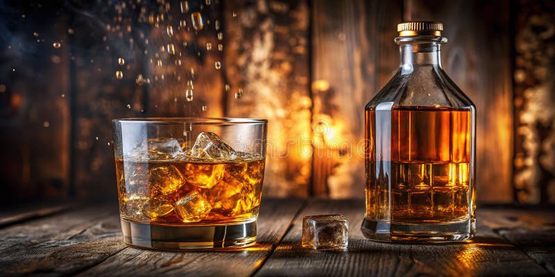 Έξοχο πορτοκαλί ουίσκι σε ένα Premium Γυάλινο Μπουκάλι Μια πολυτελής ζωή για μπαρ ή παμπ απεικόνιση αποθεμάτων