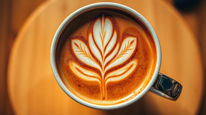 Έξοχο φύλλο τέχνης Latte Design Μια εντυπωσιακή όψη από πάνω Ένα τέλειο ρόφημα καφέ απεικόνιση αποθεμάτων