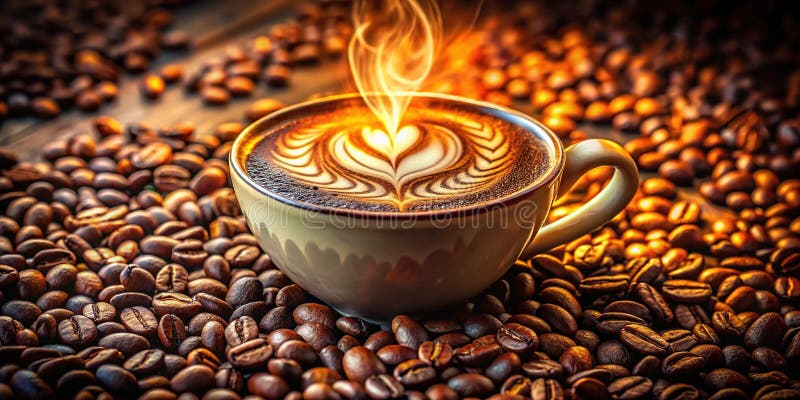 Έξοχος καφές Latte Art με Καβουρντισμένα Φασόλια Ένα ζεστό πρωινό κέρασμα για τους λάτρεις του καφέ απεικόνιση αποθεμάτων
