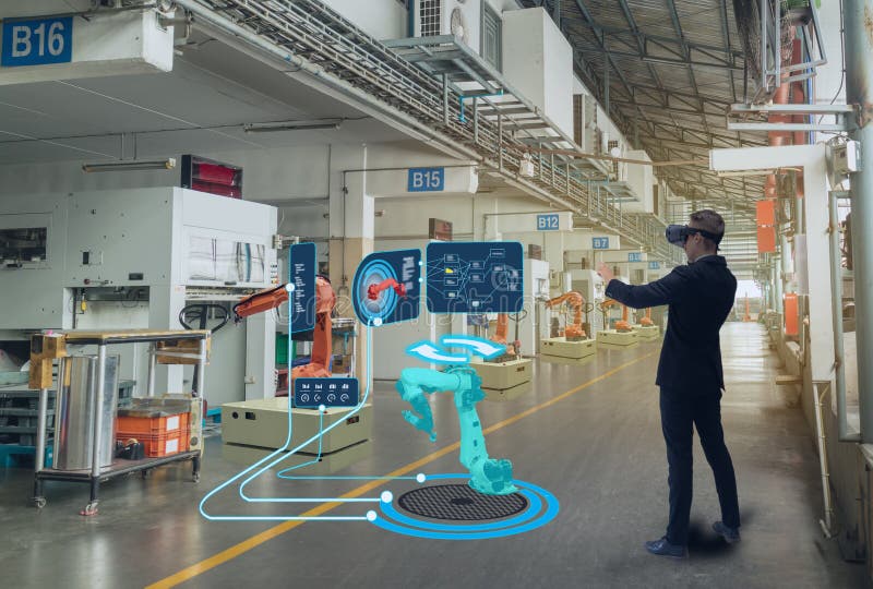 Έξυπνη τεχνολογία Iot φουτουριστική στη βιομηχανία 4 0 η έννοια, χρήση μηχανικών αύξησε τη μικτή εικονική πραγματικότητα στην εκπ στοκ φωτογραφία με δικαίωμα ελεύθερης χρήσης Έξυπνη τεχνολογία Iot φουτουριστική στη βιομηχανία 4 0 η έννοια, χρήση μηχανικών αύξησε τη μικτή εικονική πραγματικότητα στην εκπ στοκ φωτογραφία με δικαίωμα ελεύθερης χρήσης