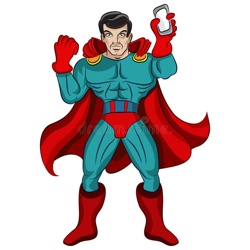 Έξυπνο τηλέφωνο Superhero απεικόνιση αποθεμάτων Έξυπνο τηλέφωνο Superhero απεικόνιση αποθεμάτων