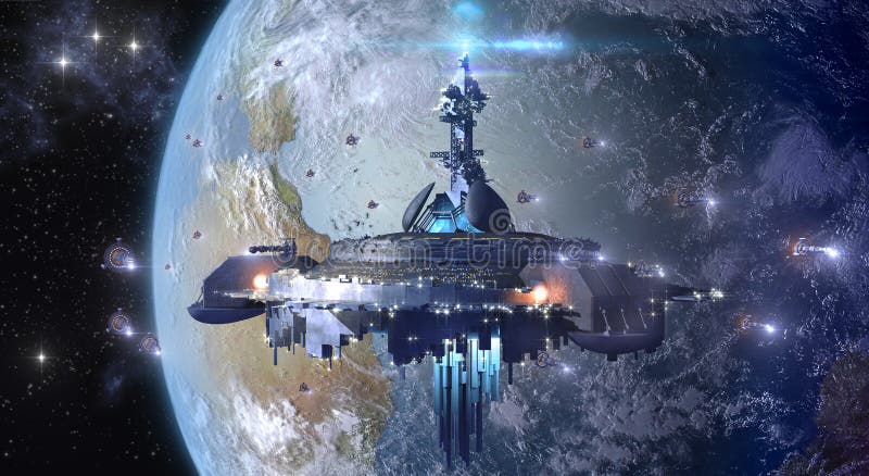 Αλλοδαπό UFO κοντά στη γη στοκ εικόνες Αλλοδαπό UFO κοντά στη γη στοκ εικόνες