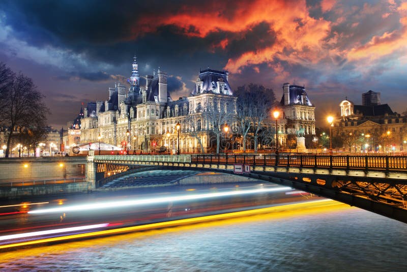 Paris city hall at night - Hotel de Ville. Paris city hall at night - Hotel de Ville.