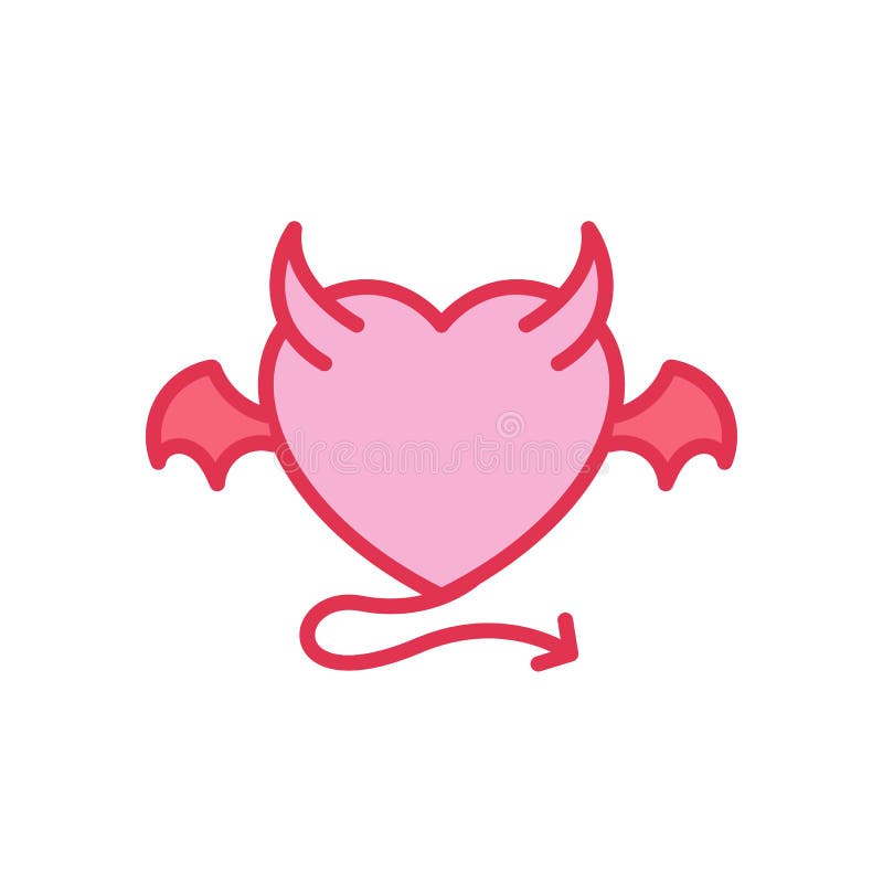 Devil Love with demon wing, horn and tail Icon. Simple Heart Illustration Line Style Logo Template Design. colored symbol . Devil Love with demon wing, horn and tail Icon. Simple Heart Illustration Line Style Logo Template Design. colored symbol .