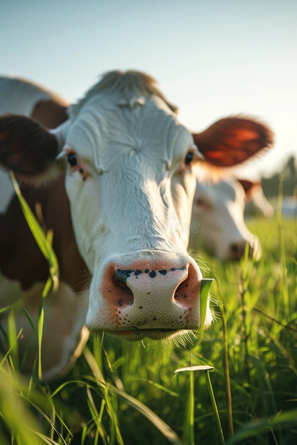 Cows graze in the meadow. Selective focus. Nature. AI generated. Cows graze in the meadow. Selective focus. Nature. AI generated