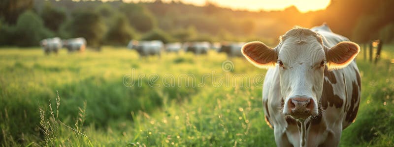 Cows graze in the meadow. Selective focus. Nature. AI generated. Cows graze in the meadow. Selective focus. Nature. AI generated