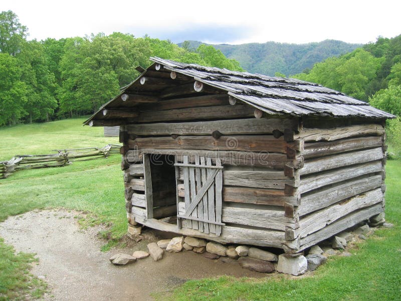 An old one-room squared-off log cabin in Great Smoky Mountains National Park in Tennessee. An old one-room squared-off log cabin in Great Smoky Mountains National Park in Tennessee.