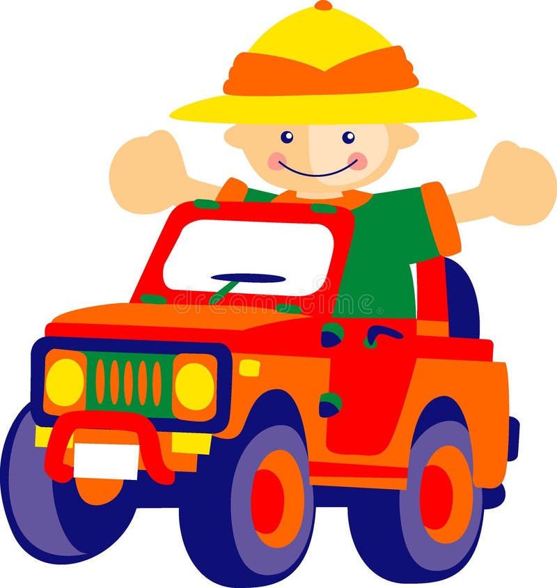 Vector of a boy driving a jeep. Vector of a boy driving a jeep