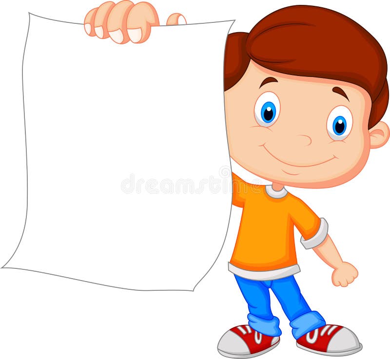 Illustration of Cartoon boy holding blank paper. Illustration of Cartoon boy holding blank paper