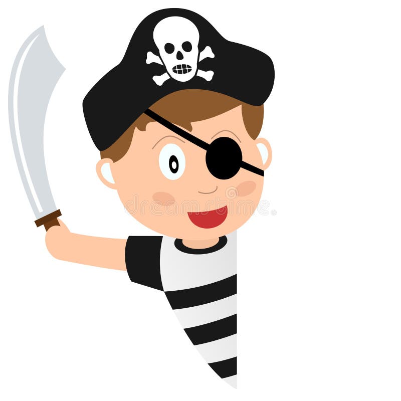 A cartoon pirate boy with a blank banner, on white background. Eps file available. A cartoon pirate boy with a blank banner, on white background. Eps file available.