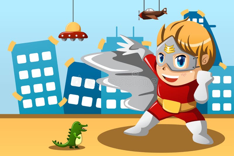 A vector illustration of boy in superhero costume. A vector illustration of boy in superhero costume