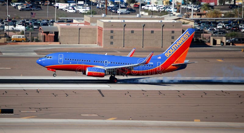 Southwest Airlines aeroplane lands at Phoenix Sky Harbour (PHX). Southwest Airlines aeroplane lands at Phoenix Sky Harbour (PHX)