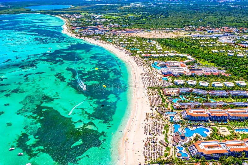 Aerial drone view of Bavaro Beach, Punta Cana resort in Dominican Republic. Travel and vacation background. Aerial drone view of Bavaro Beach, Punta Cana resort in Dominican Republic. Travel and vacation background.