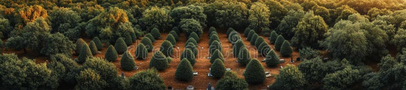 Αεροφωτογραφία του νεκροταφείου με λιπαρά δέντρα και πεσμένα φύλλα απεικόνιση αποθεμάτων