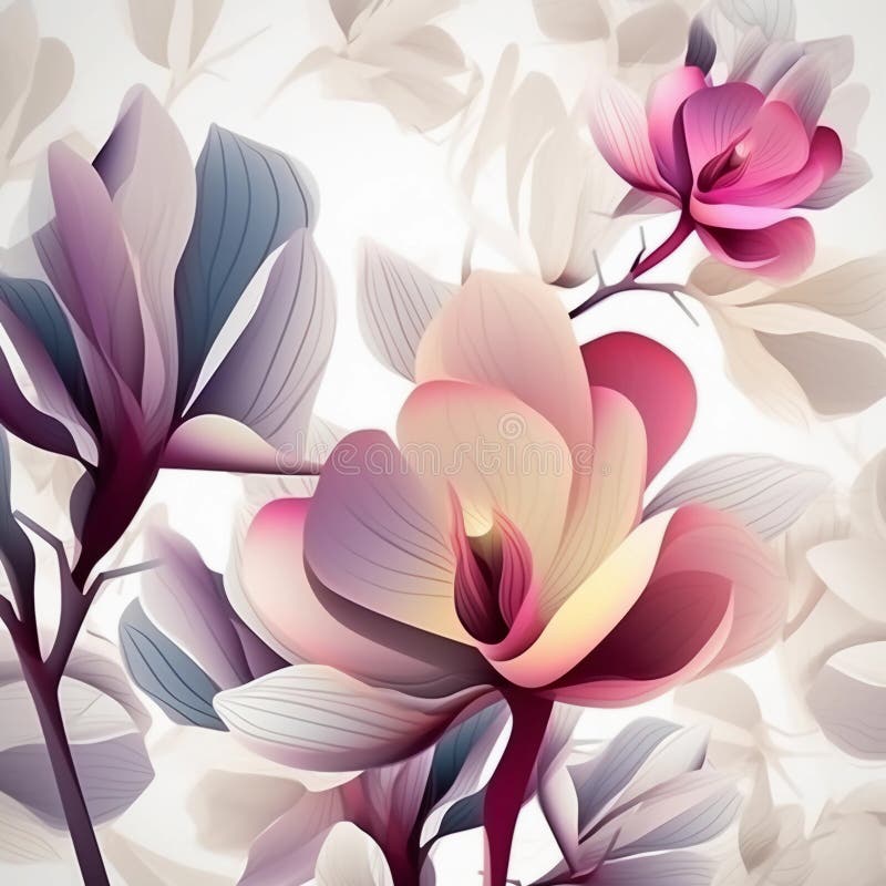 αιχμαλωσία αφηρημένου φόντου 3d magnolia ανθέων σε ζωηρό υδρόχρωμα τεχνητό ai διανυσματική απεικόνιση