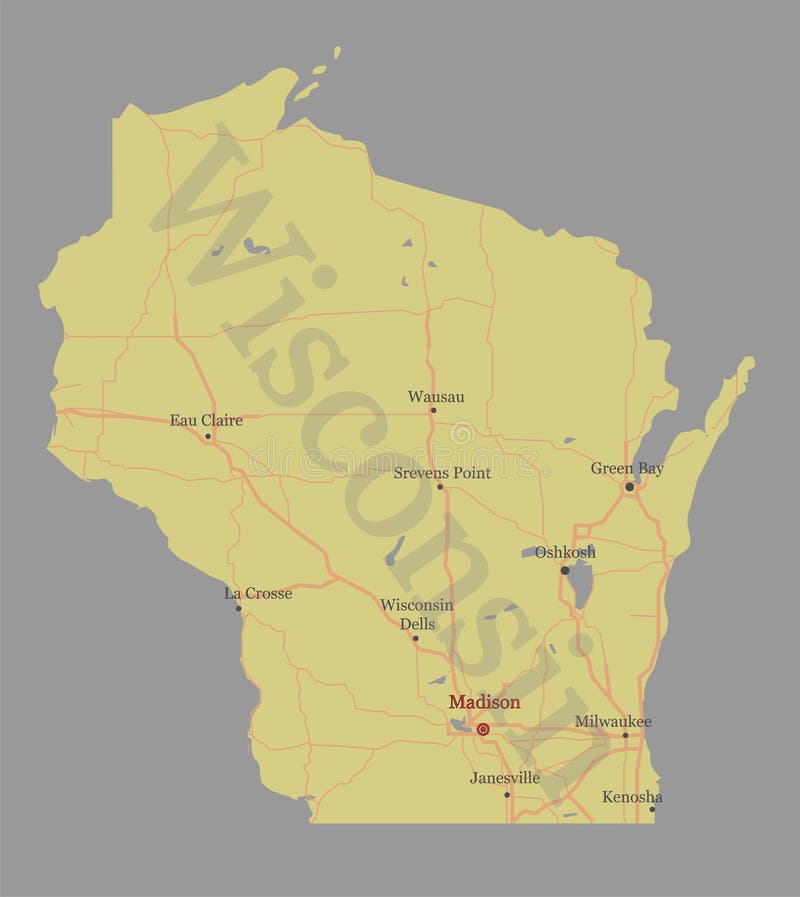 Wisconsin accurate vector exact detailed State Map with Community Assistance and Activates Icons Original pastel Illustration. United States of America. Wisconsin accurate vector exact detailed State Map with Community Assistance and Activates Icons Original pastel Illustration. United States of America