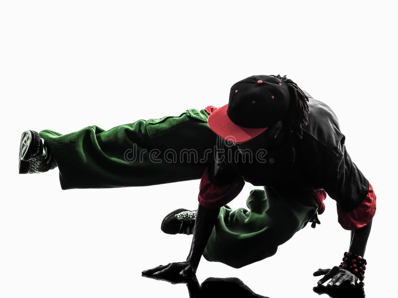 One hip hop acrobatic break dancer breakdancing young man handstand silhouette white background. One hip hop acrobatic break dancer breakdancing young man handstand silhouette white background