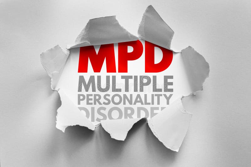 ακρωνύμιο MPD για Διαταραχή Πολλαπλής Προσωπικότητας μέσω σκισμένου χαρτιού. Εικόνα για διαταραχή ταυτότητας ψυχικής υγείας στοκ εικόνες