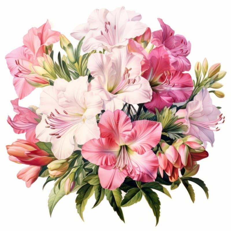ακτινικό ανθοδέσμη azalea : ρεαλιστικό απόσπασμα υδατογραφήματος με εξωτικά χρώματα ελεύθερη απεικόνιση δικαιώματος