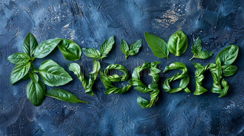 Lettering of English word Vegan made of green natural leaves AI generated. Lettering of English word Vegan made of green natural leaves AI generated