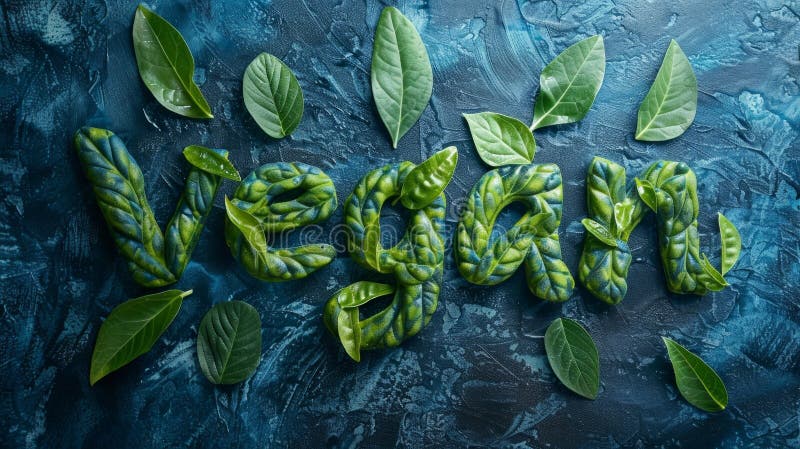 Lettering of English word Vegan made of green natural leaves AI generated. Lettering of English word Vegan made of green natural leaves AI generated