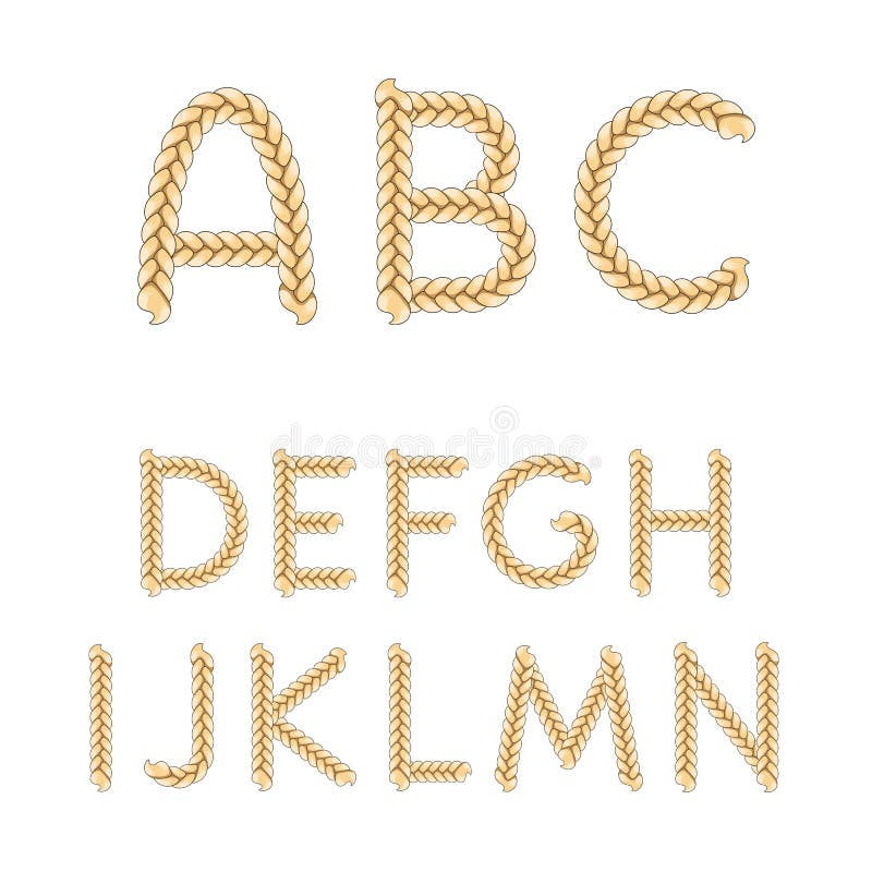 Alphabet from braids, letters from A to N. Isolated vector objects on white background. Alphabet from braids, letters from A to N. Isolated vector objects on white background.