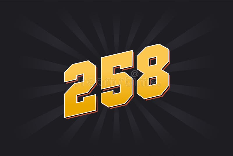 Number 258 vector font alphabet. Yellow 258 number with black background. Number 258 vector font alphabet. Yellow 258 number with black background.