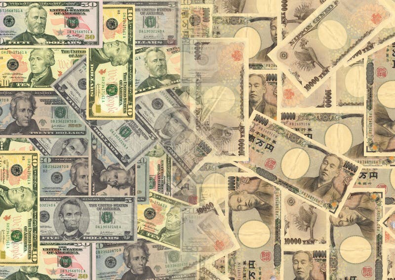 American dollars and Yen background illustration. American dollars and Yen background illustration