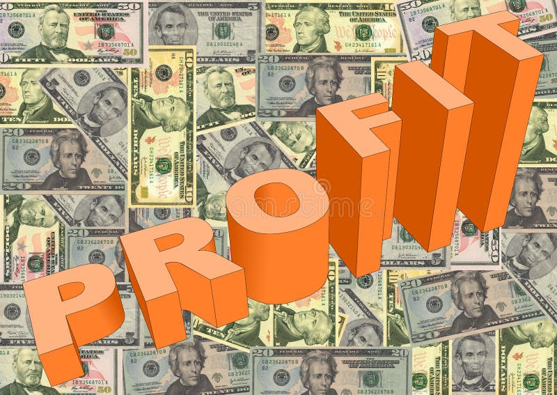 Profit text graph on American dollars illustration. Profit text graph on American dollars illustration